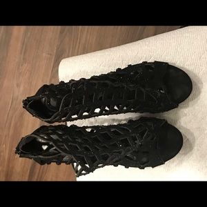 Black open toe sparkle heels